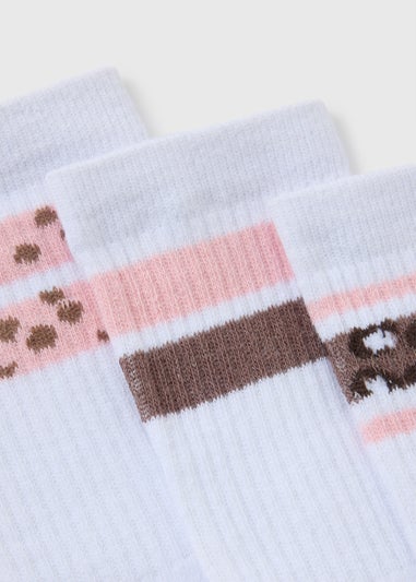 3 Pack White Animal Trim Sports Crew Socks