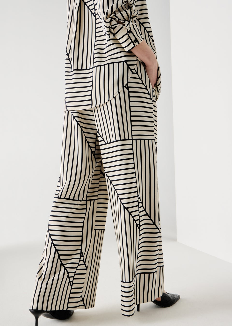 Et Vous Black Stripe Satin Wide Leg Co Ord Trousers