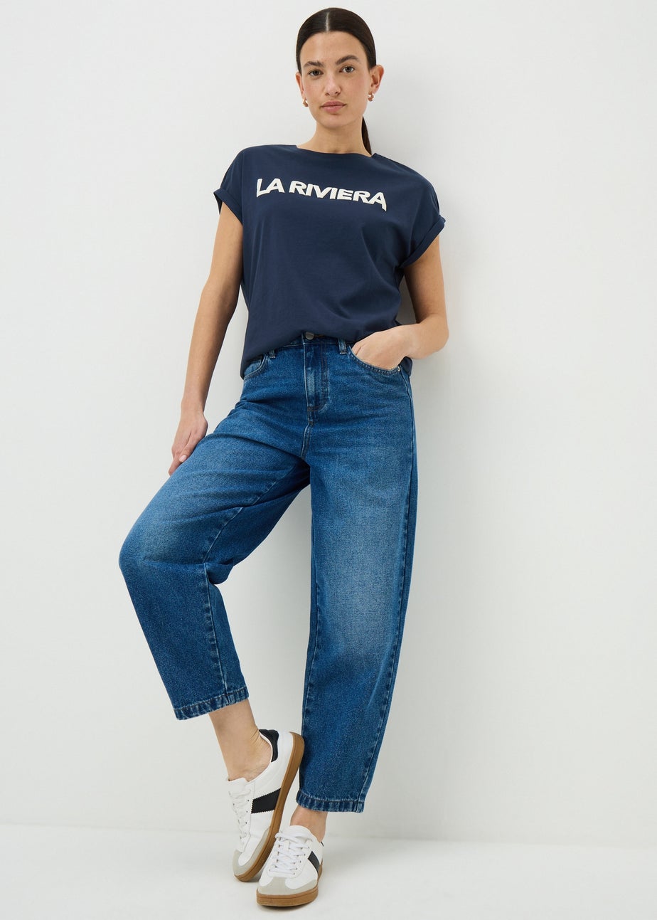 Navy Riviera Slogan T-Shirt