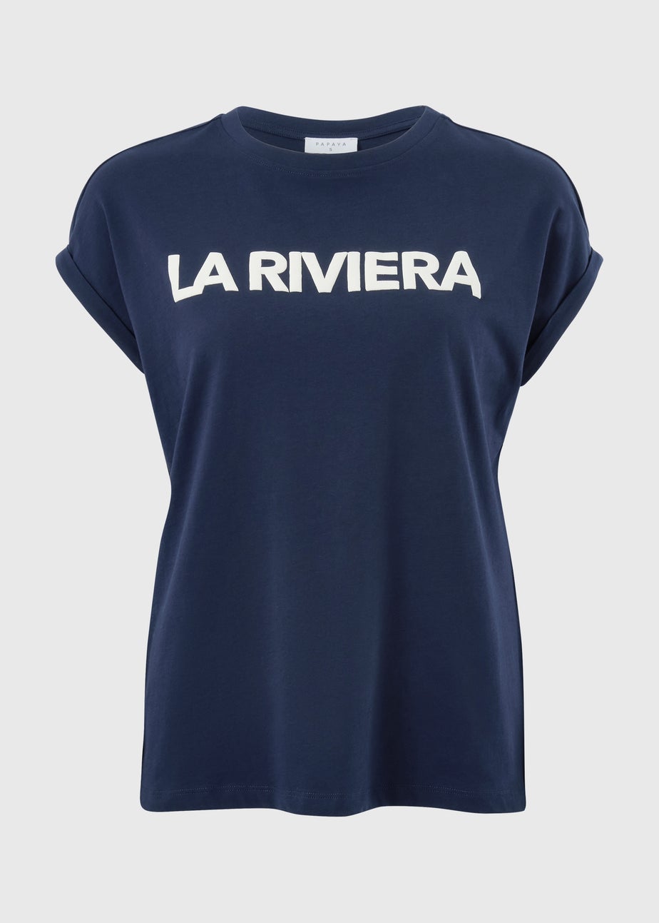 Navy Riviera Slogan T-Shirt