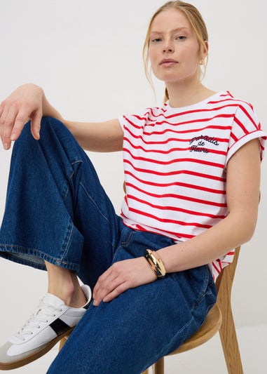 Red Stripe Paris Cap Sleeve T-Shirt