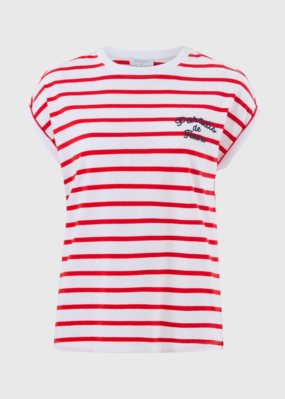 Red Stripe Paris Cap Sleeve T-Shirt