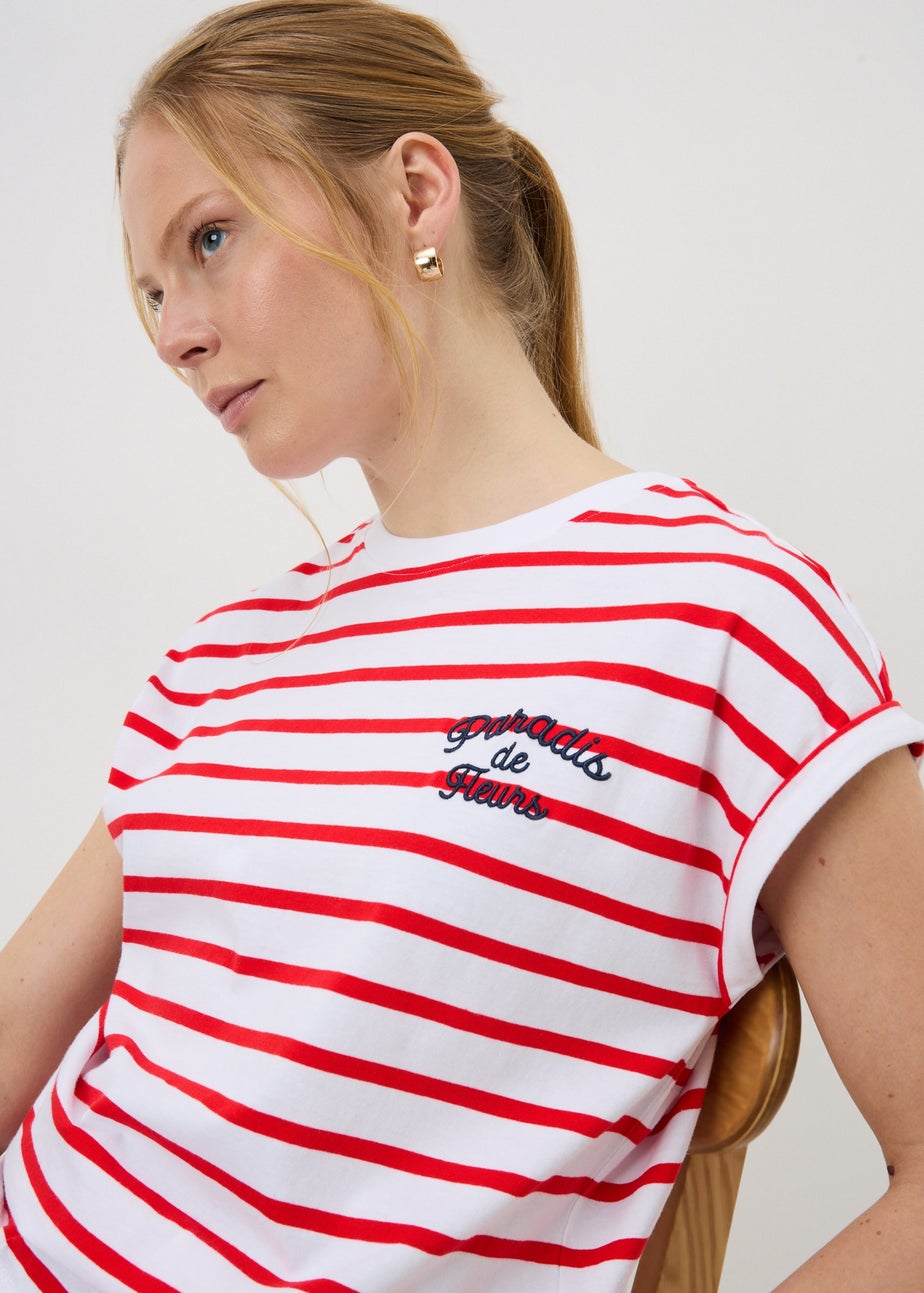 Red Stripe Paris Cap Sleeve T-Shirt