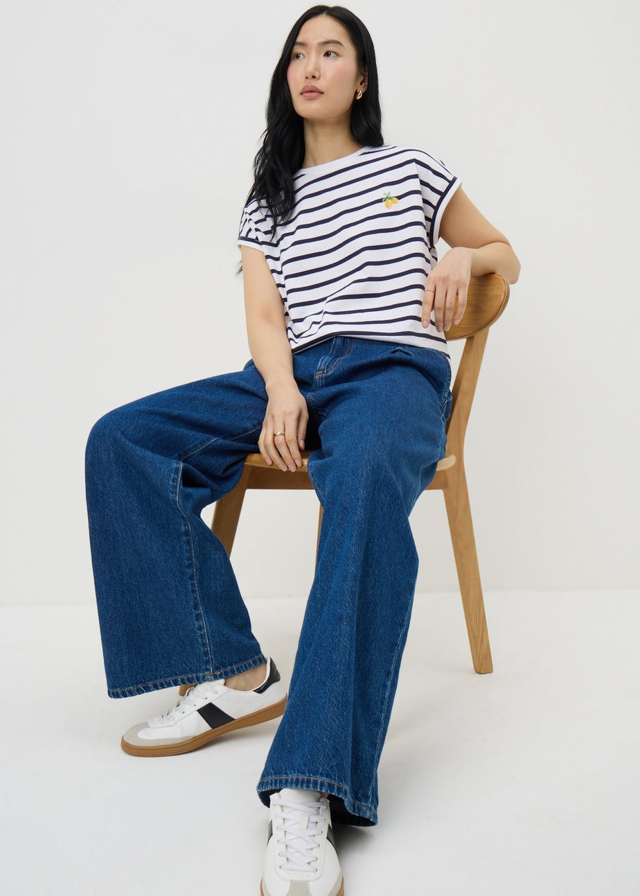 Navy Stripe Lemon Motif T-Shirt