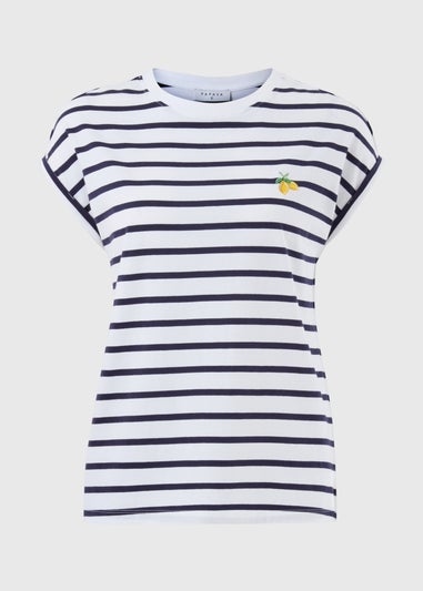 Navy Stripe Lemon Motif T-Shirt