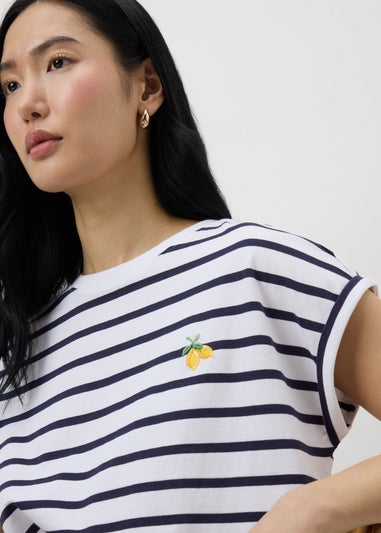 Navy Stripe Lemon Motif T-Shirt