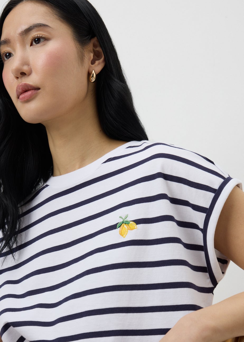 Navy Stripe Lemon Motif T-Shirt