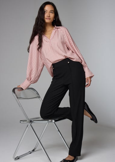 Et Vous Black Mini Rib Straight Leg Trousers