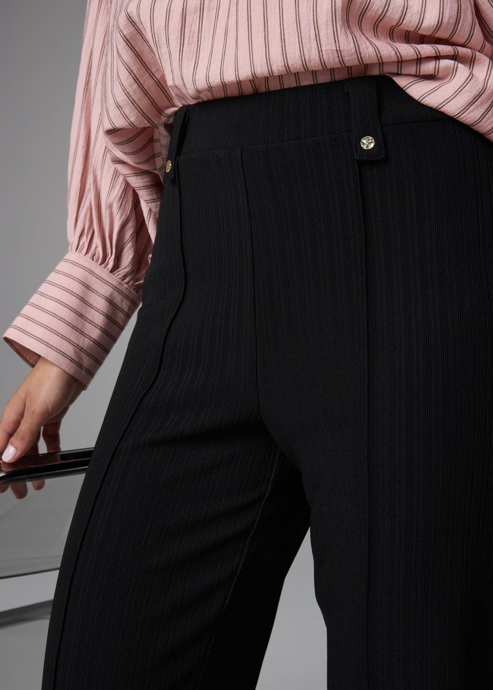 Et Vous Black Mini Rib Straight Leg Trousers