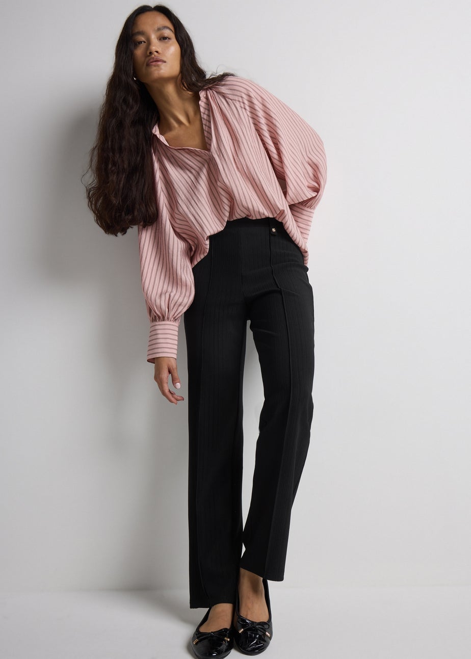 Et Vous Black Mini Rib Straight Leg Trousers