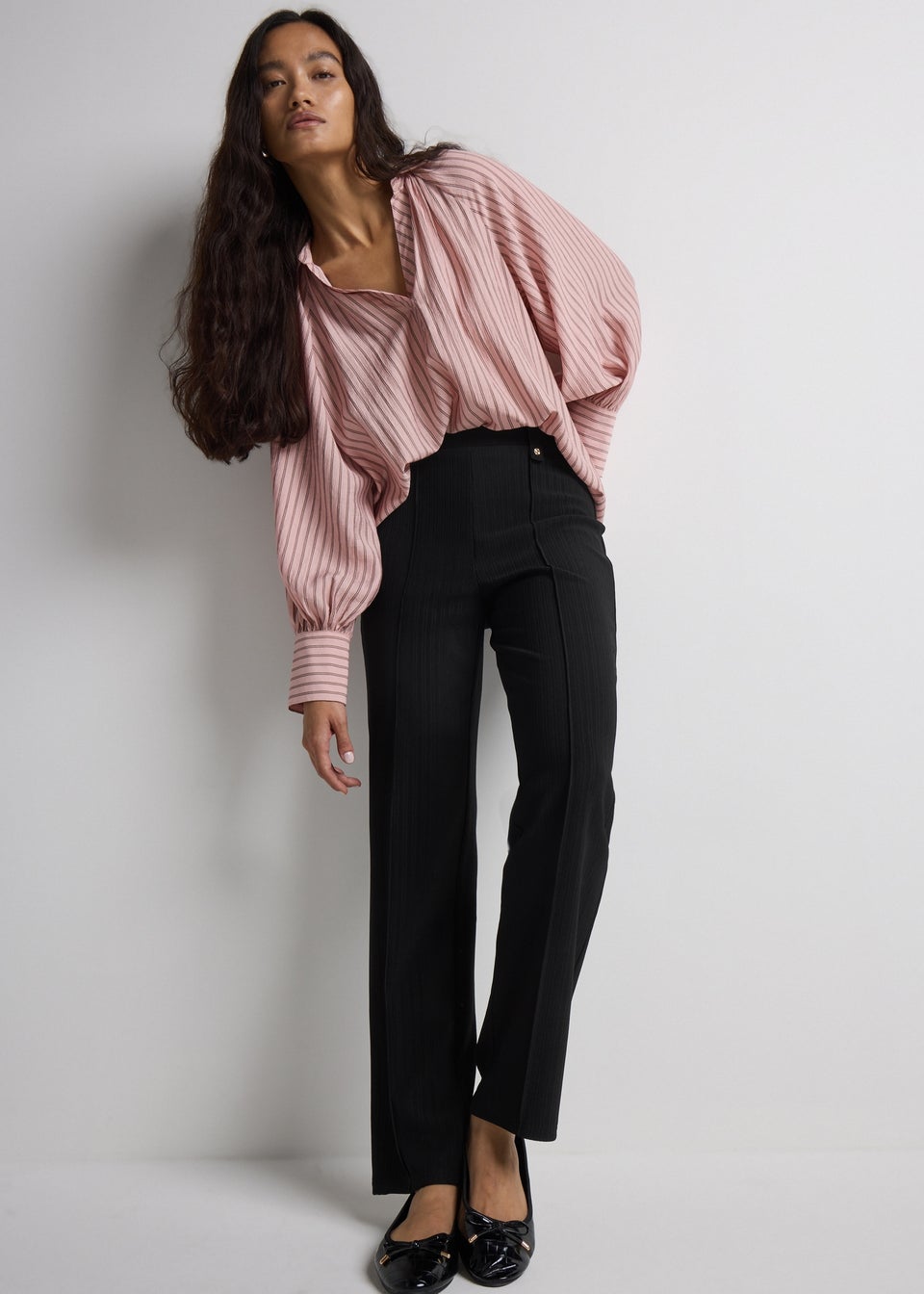 Et Vous Black Mini Rib Straight Leg Trousers