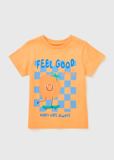 Boys Orange Feel Good Slogan T-Shirt (1-7yrs)