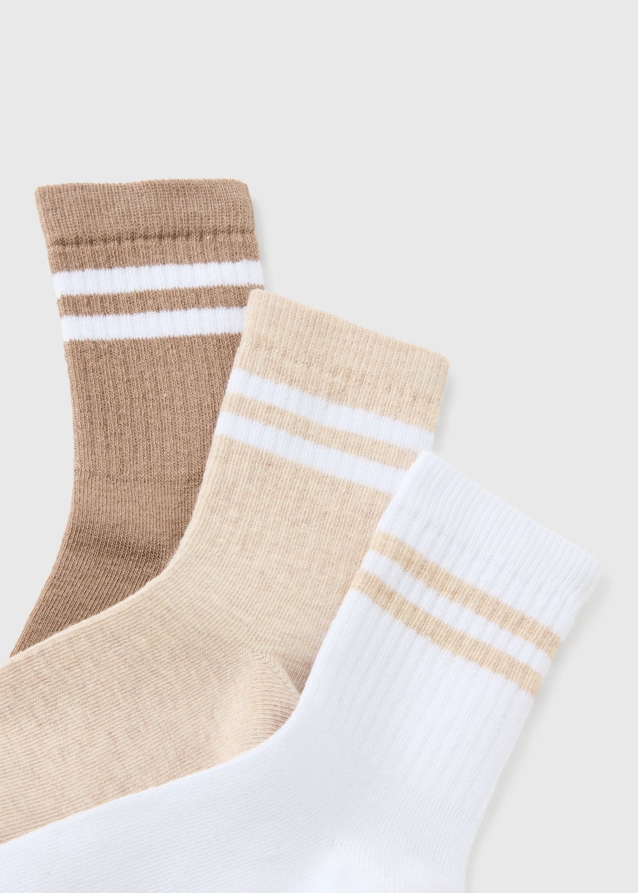 3 Pack Girls Brown Sport Socks (Younger 6-Older 6.5)