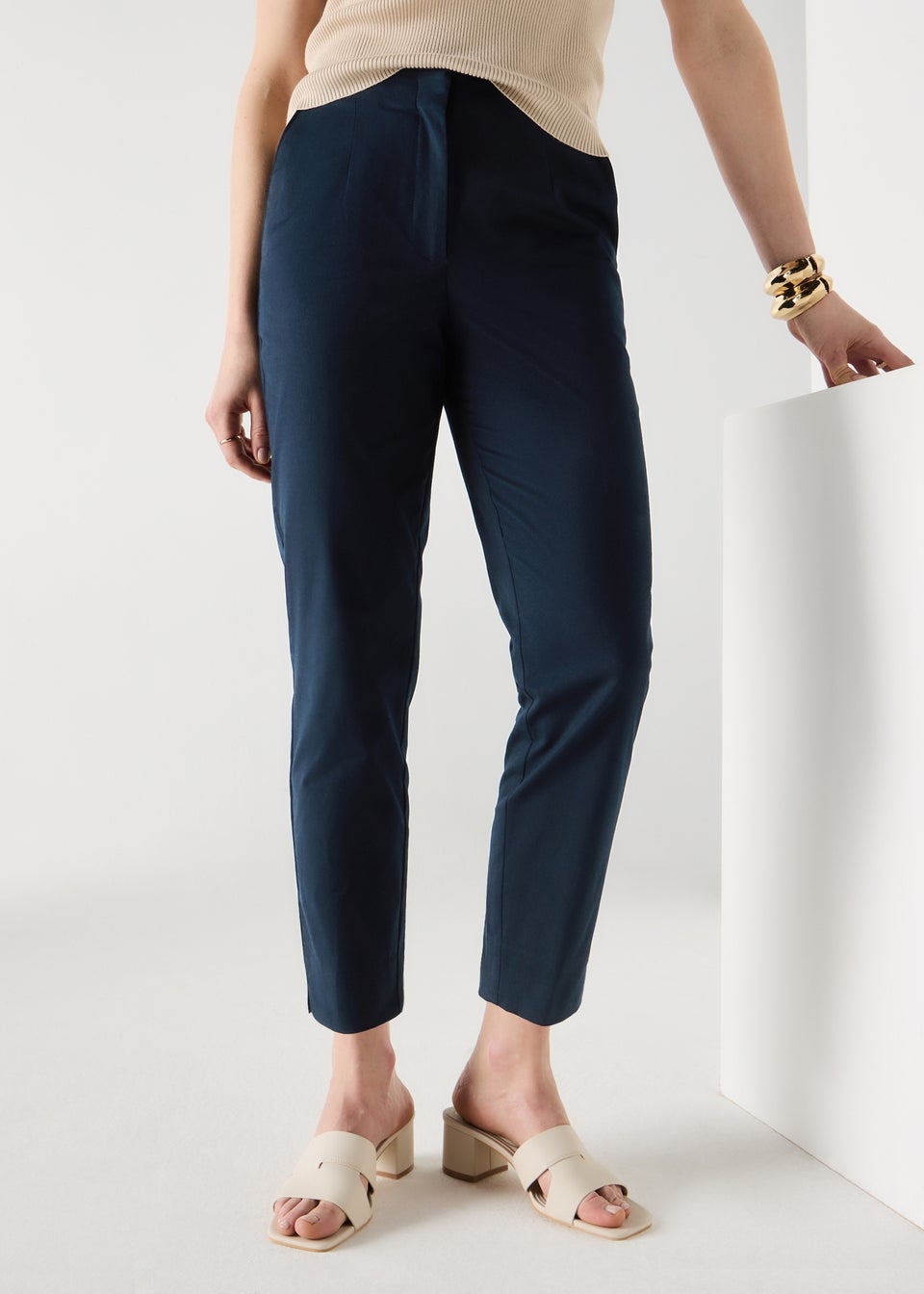 Et Vous Navy Ankle Grazer Slim Fit Trousers