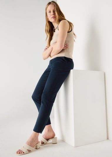 Et Vous Navy Ankle Grazer Slim Fit Trousers