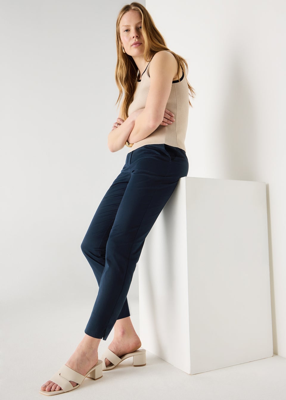 Et Vous Navy Ankle Grazer Slim Fit Trousers