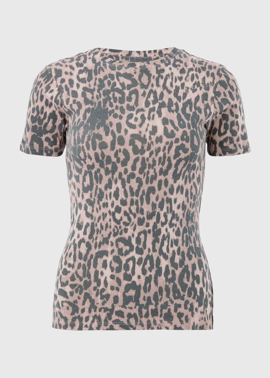 Mocha Leopard Print Fitted T-Shirt