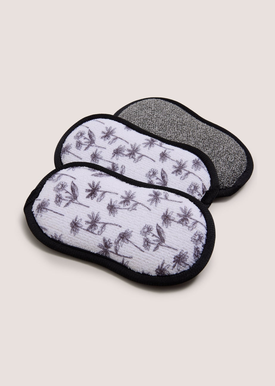 3 Pack Black Floral Sponges