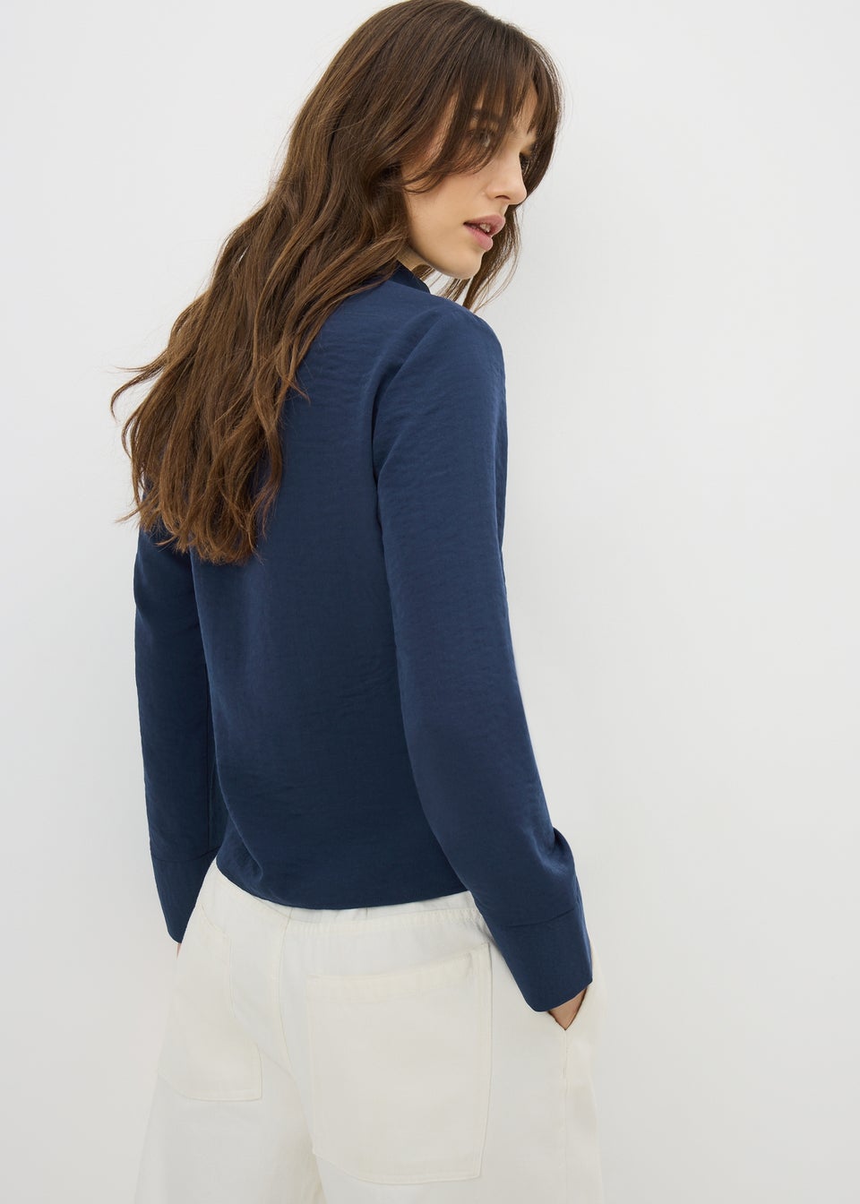 Navy Tie Waist Wrap Front Shirt