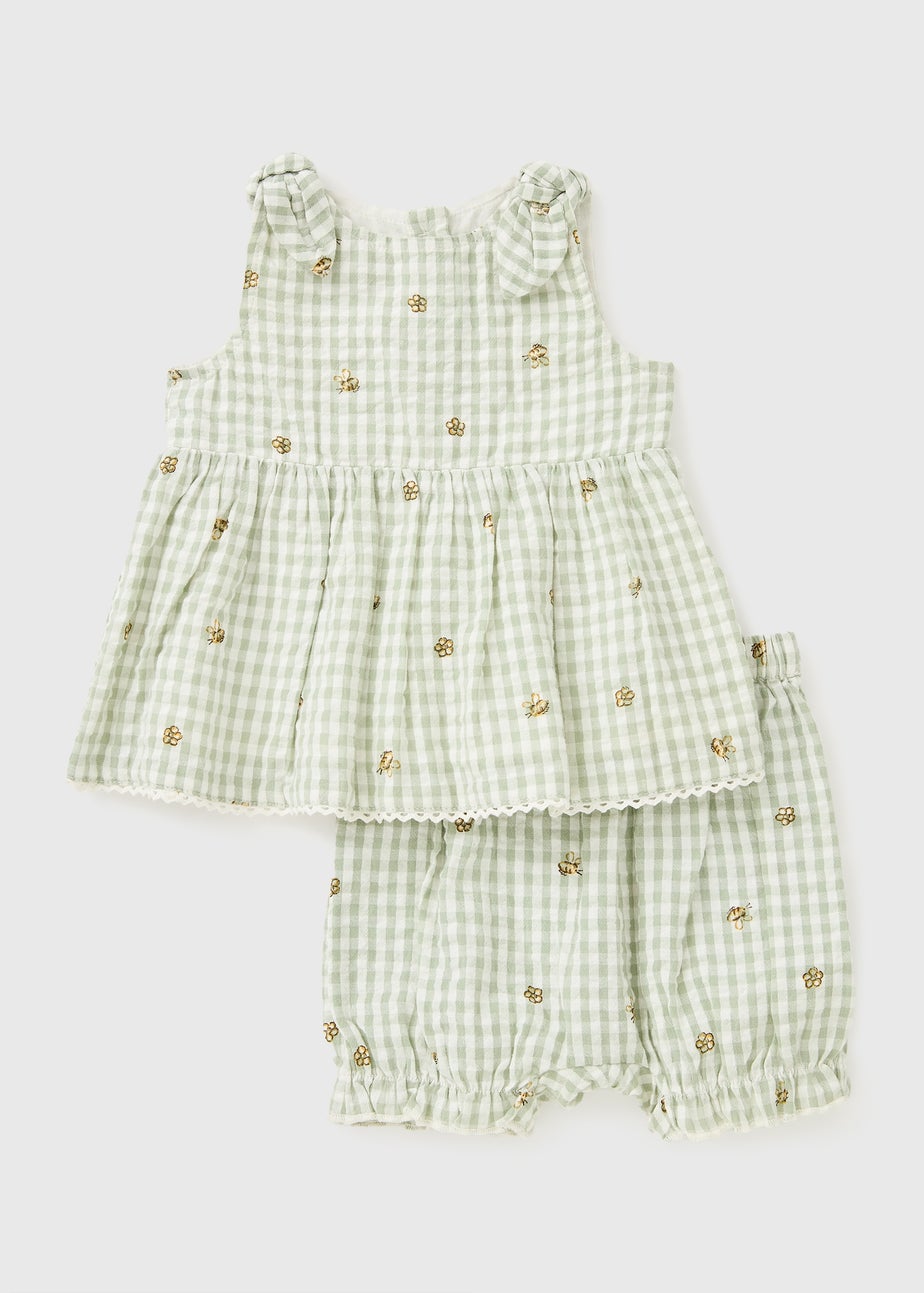 Baby Green Gingham Bee Top & Short Set (Newborn-23mths)