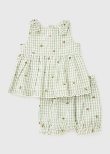 Baby Green Gingham Bee Top & Short Set (Newborn-23mths)