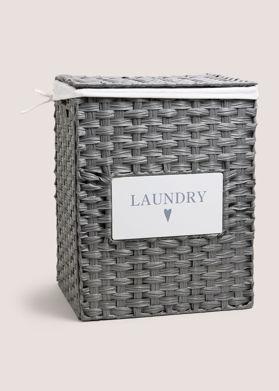 Grey Heart Woven Laundry Basket