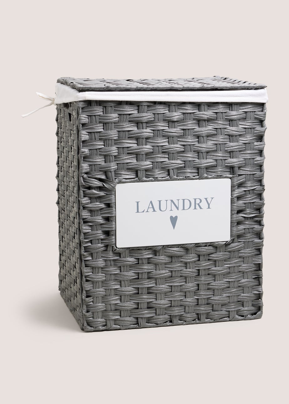 Grey Heart Woven Laundry Basket