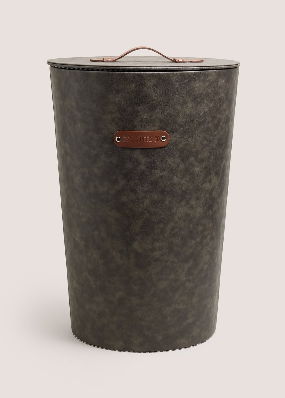 Faux Leather Round Laundry Basket
