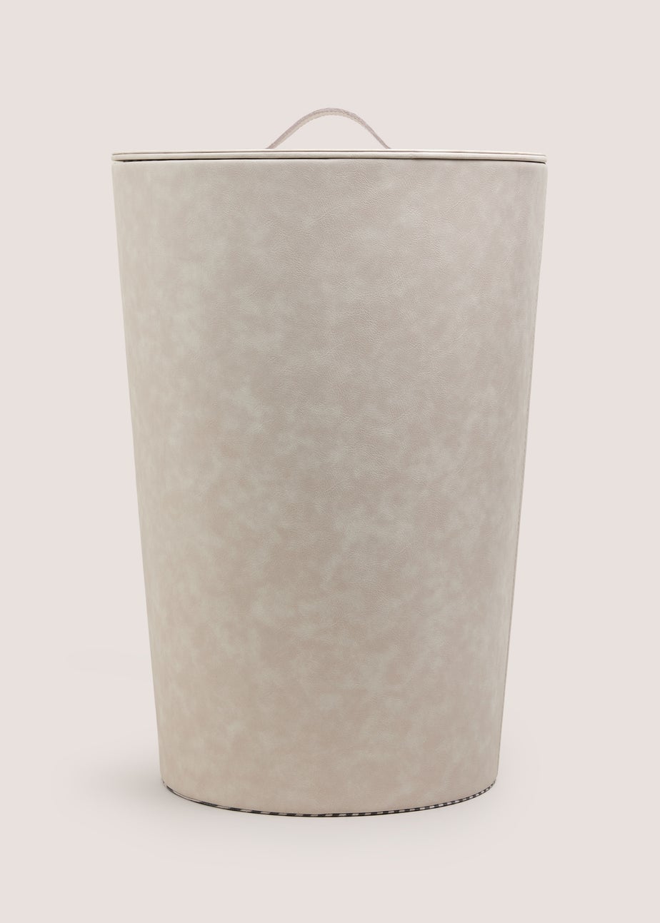 Grey Faux Leather Round Laundry Basket