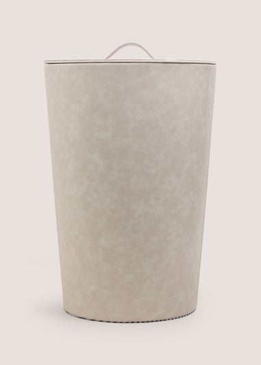 Grey Faux Leather Round Laundry Basket
