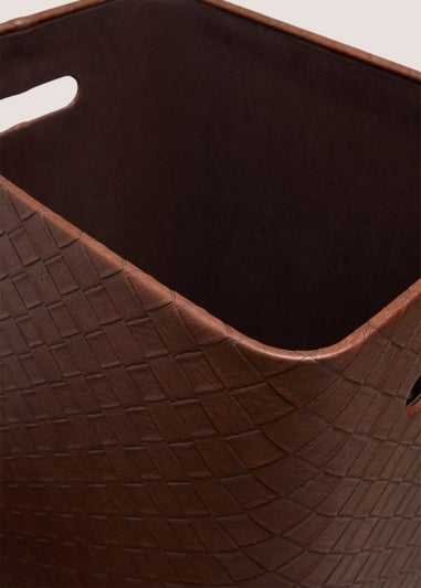 Brown Faux Leather Laundry Basket