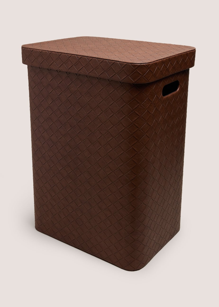 Brown Faux Leather Laundry Basket