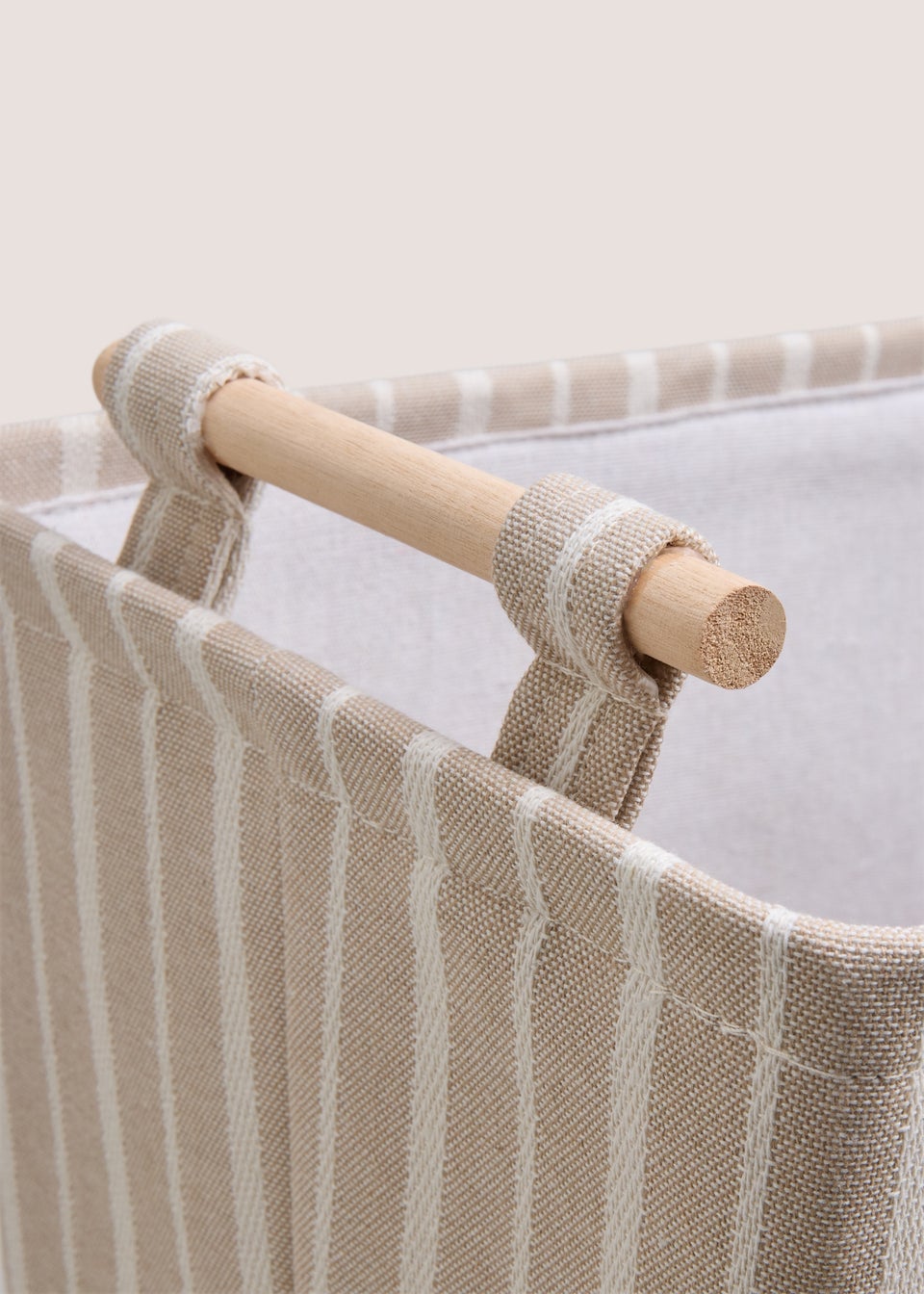 Beige Stipe Laundry Basket