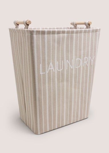 Beige Stipe Laundry Basket