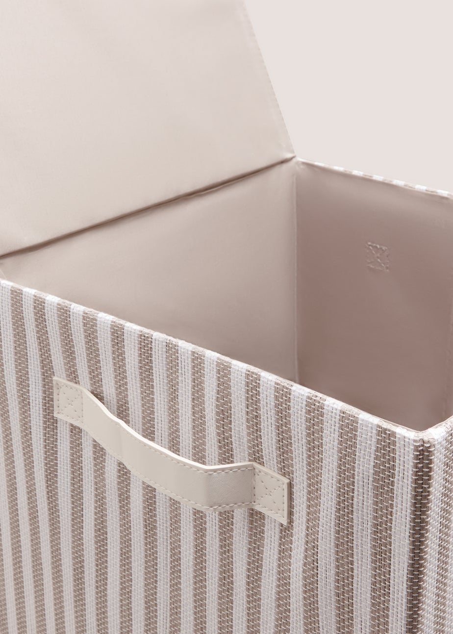 Beige Stripe Collapsible Laundry Basket