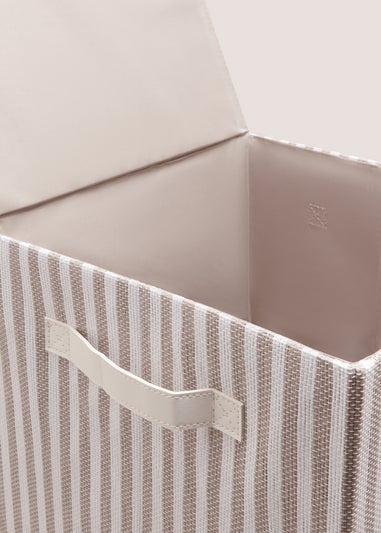 Beige Stripe Collapsible Laundry Basket