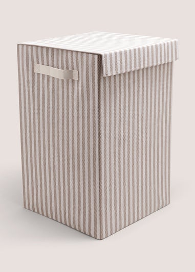 Beige Stripe Collapsible Laundry Basket