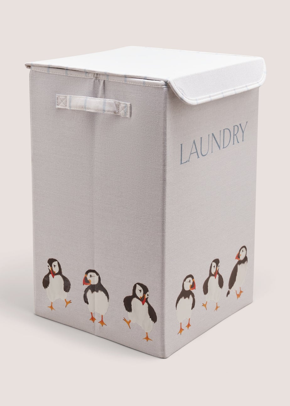 White Puffin Laundry Basket