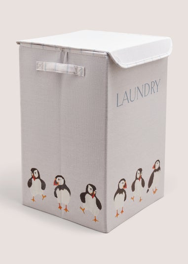 White Puffin Laundry Basket