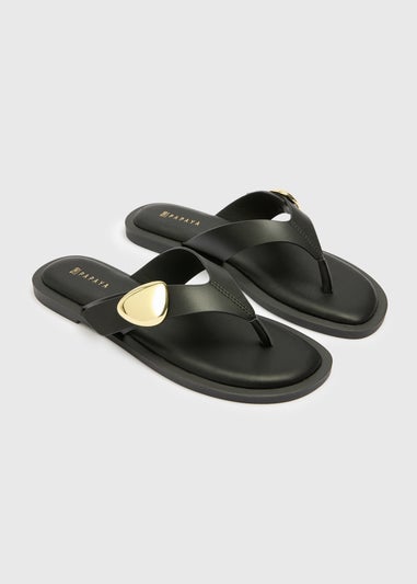 Black Gold Trim Toe Post Sandals