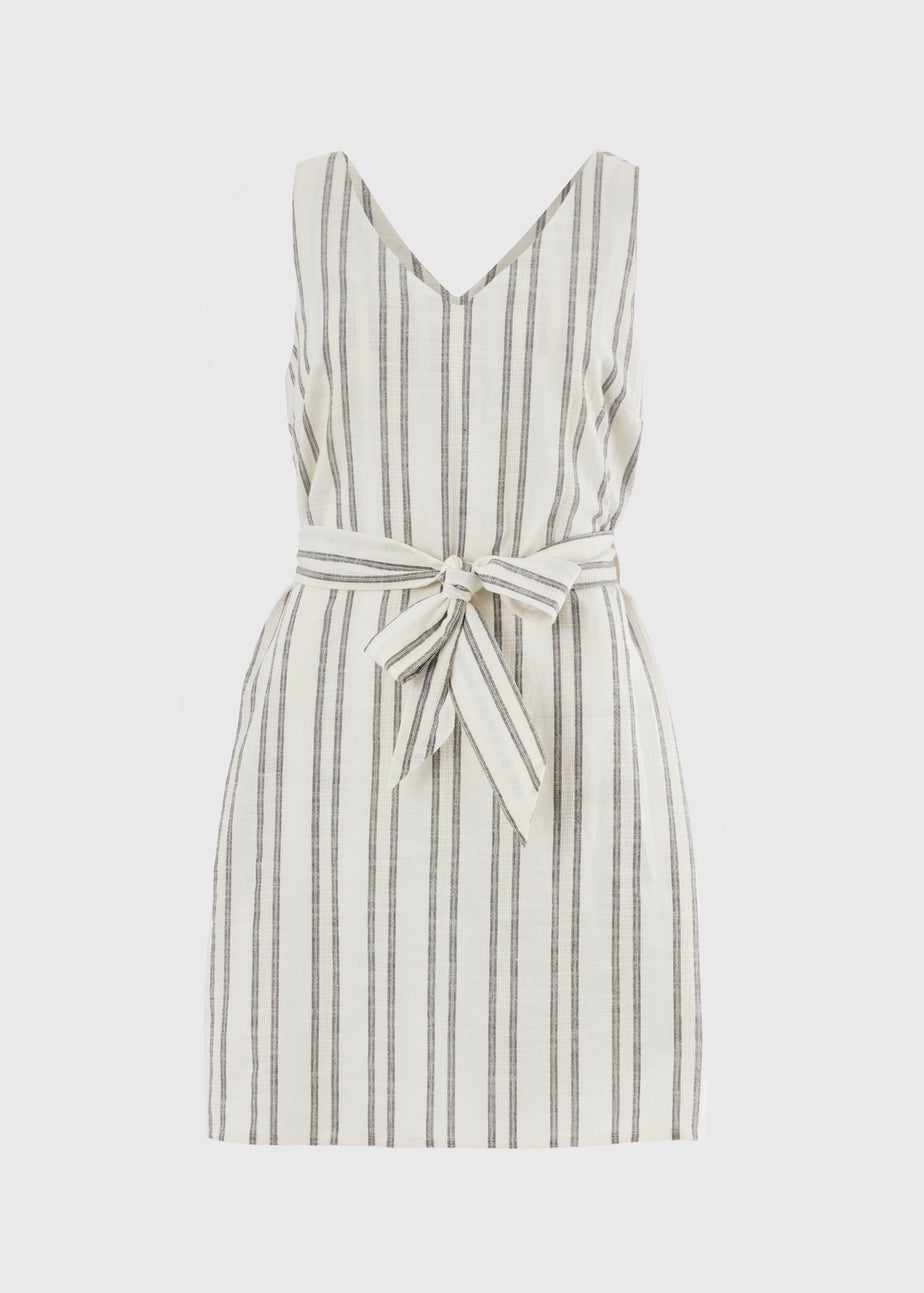 Cream Stripe Woven Belted Mini Dress