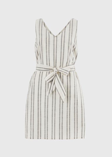 Cream Stripe Woven Belted Mini Dress