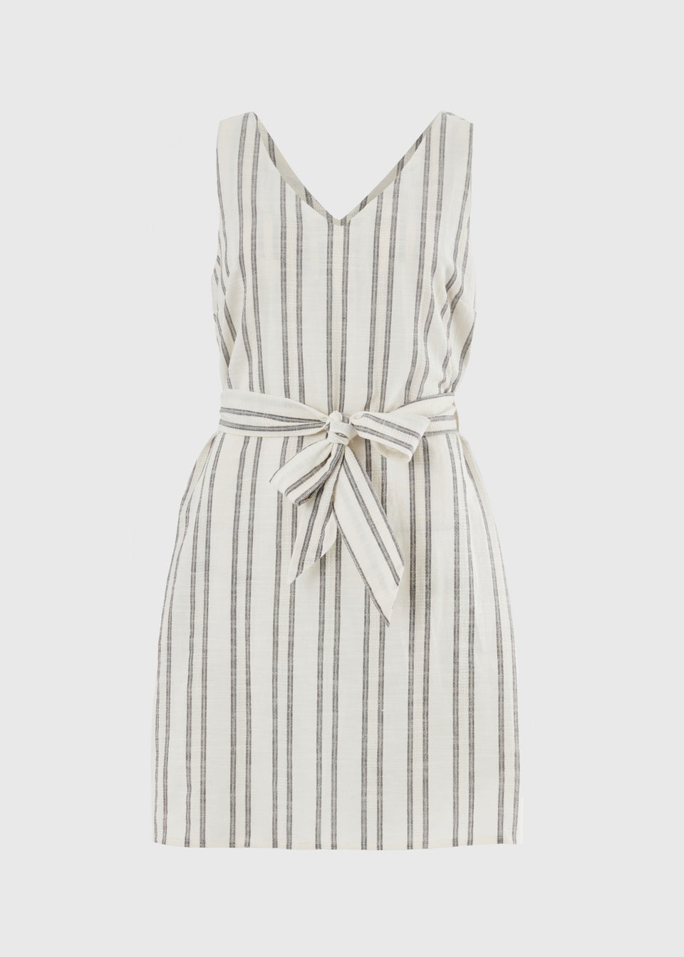 Cream Stripe Woven Belted Mini Dress