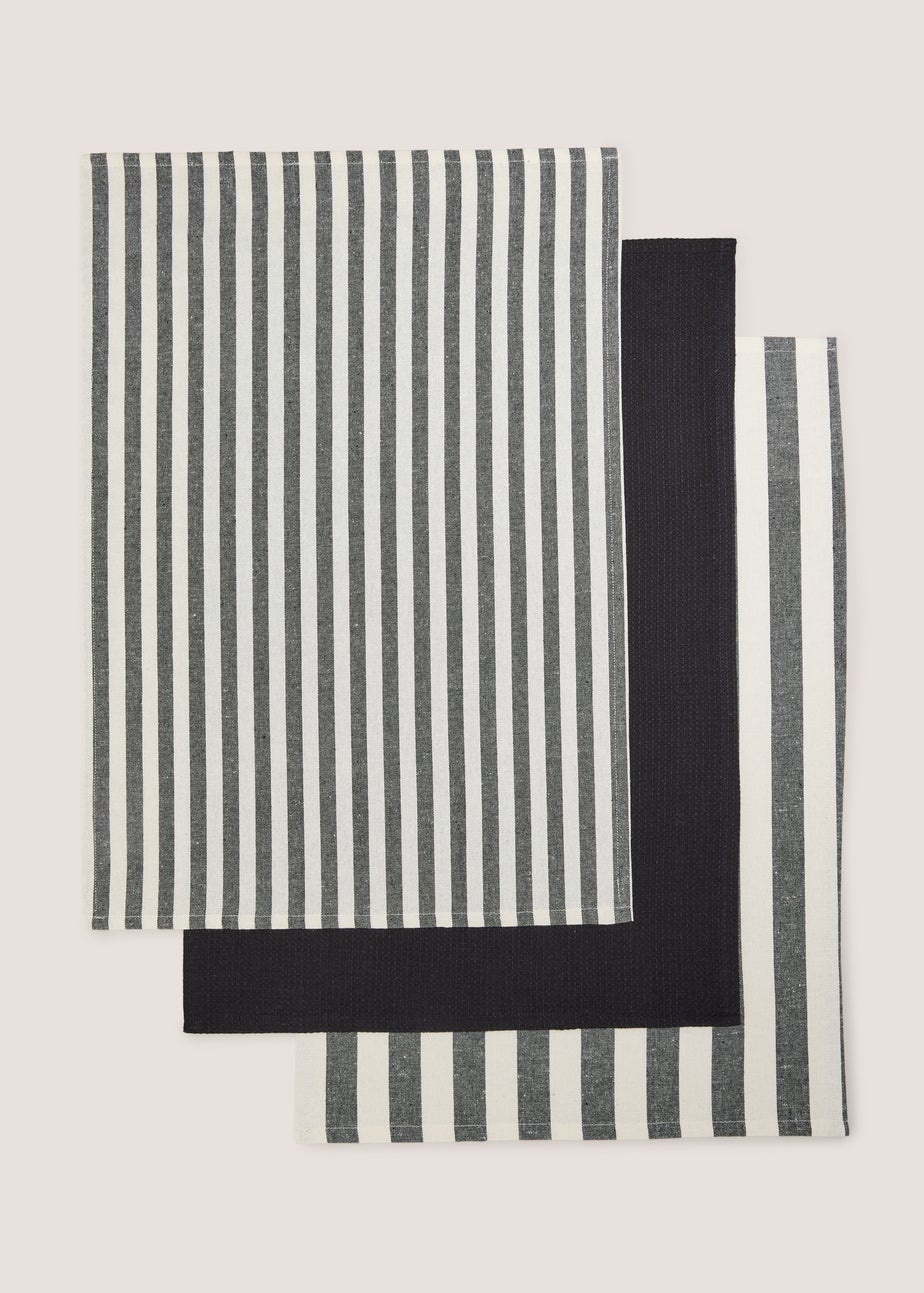 3 Pack Black Striped Tea Towels