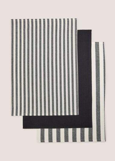 3 Pack Black Striped Tea Towels