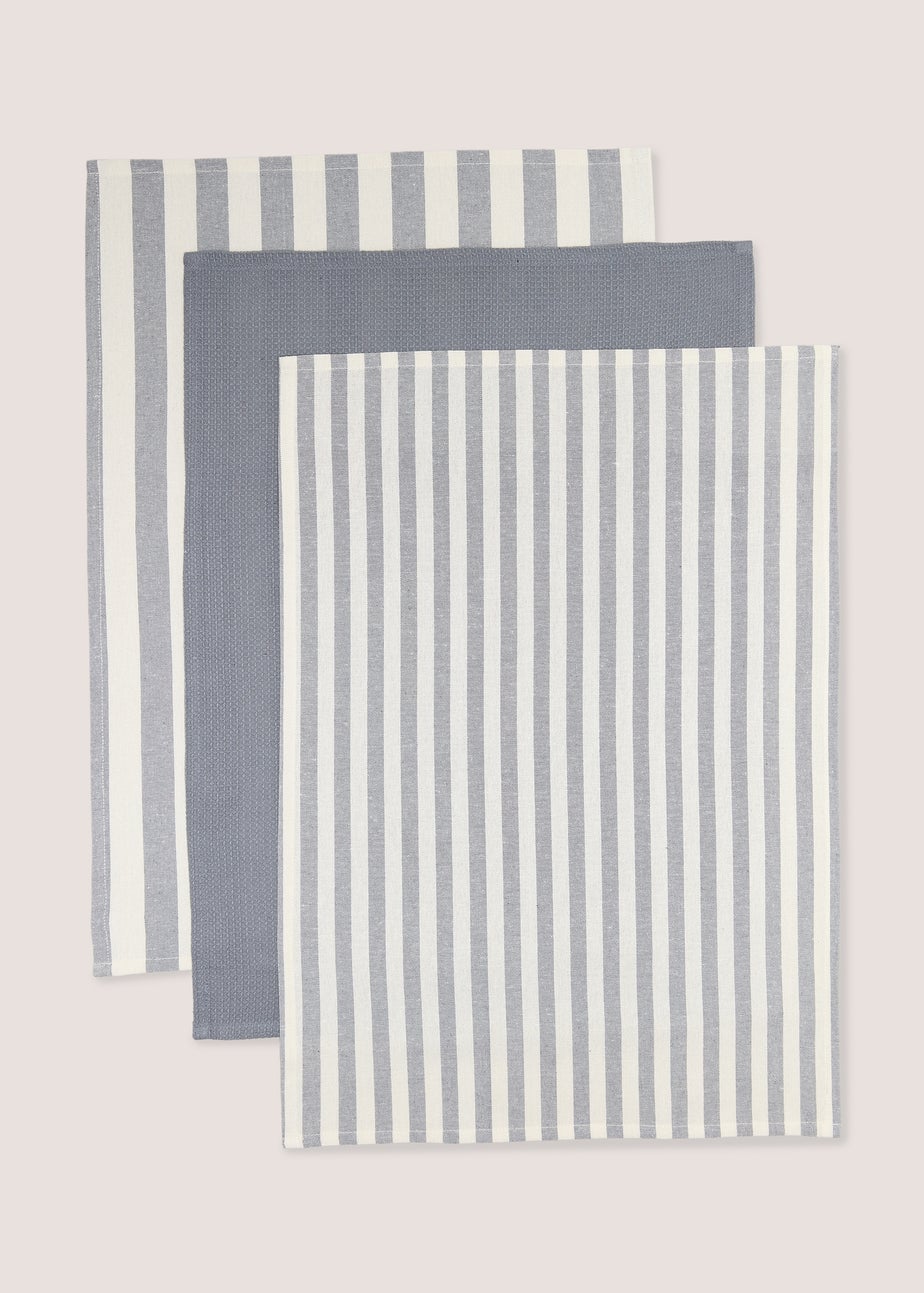 3 Pack Grey Striped Tea Towels