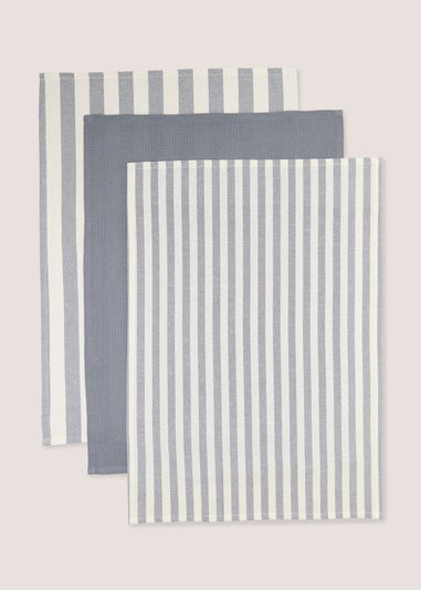3 Pack Grey Striped Tea Towels
