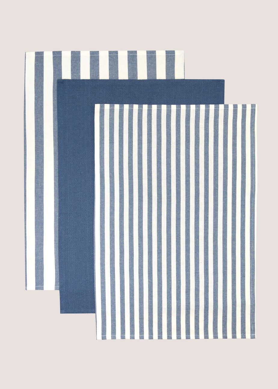 3 Pack Blue Striped Tea Towels