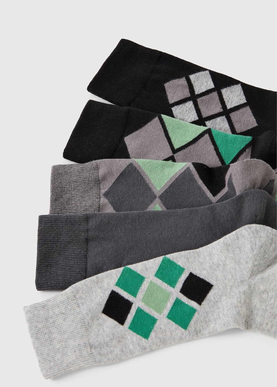 5 Pack Grey Argyle Pattern Ankle Socks