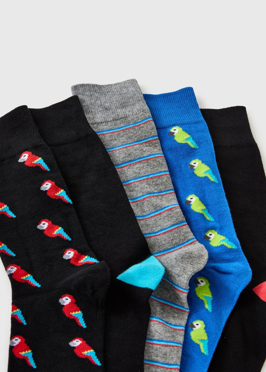 5 Pack Black Parrot Ankle Socks